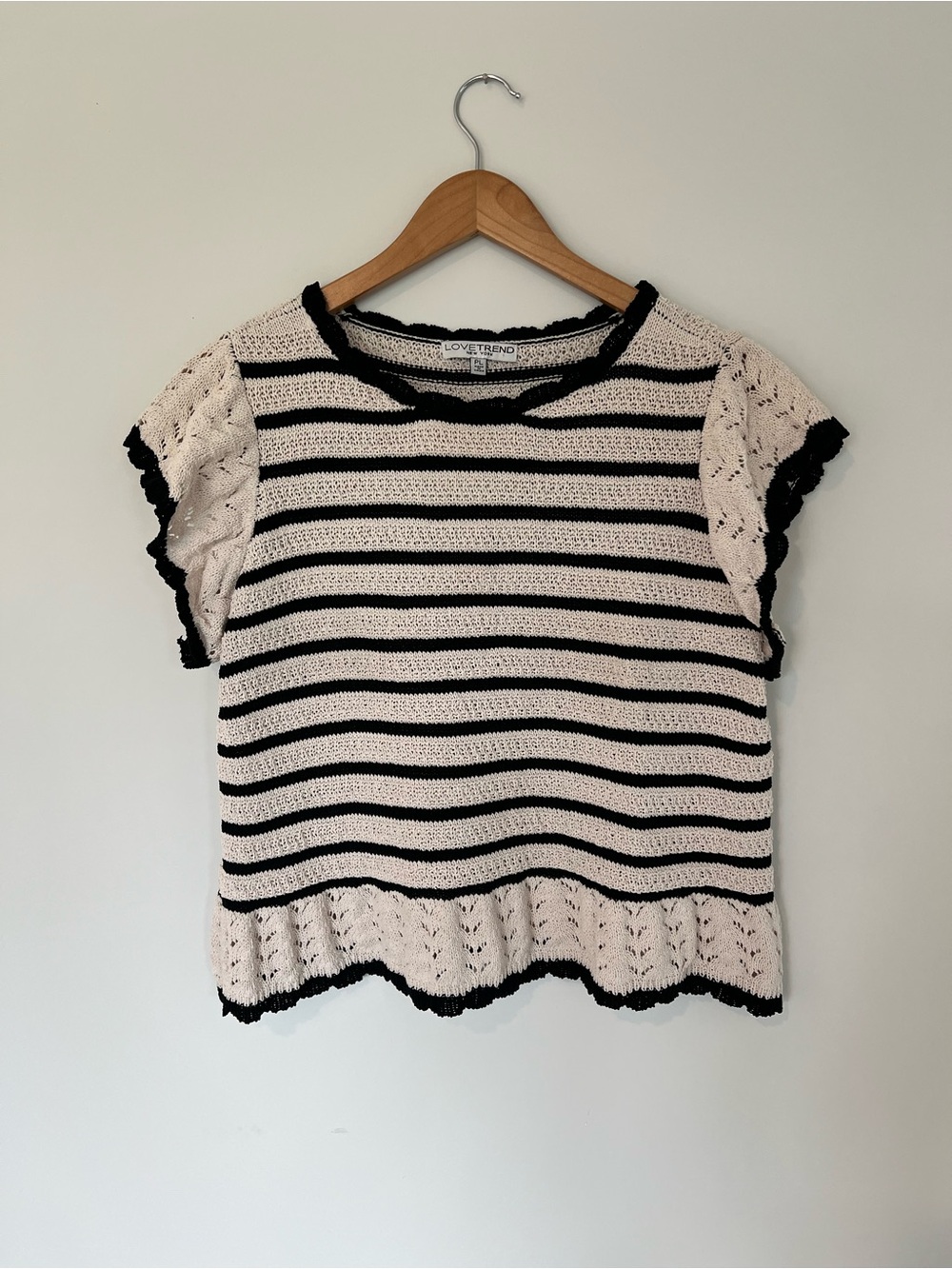 Love Trend Knit Striped Short Sleeve Top - Black & Cream